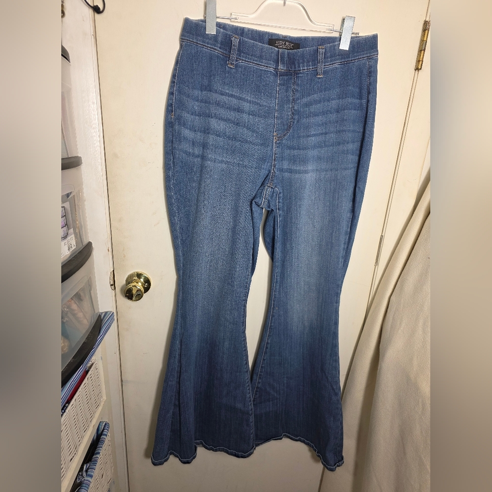 Judy Blue Jeans Womens 14W Blue Pull-On Super Flare Stretch Wide Leg Retro
